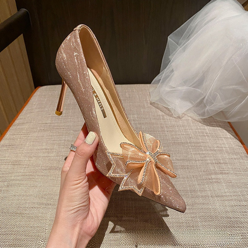 Sparkly High Heels with a Bow