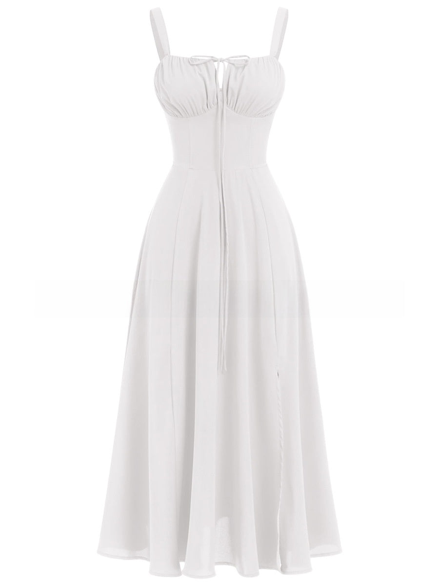 Summer Printed Tie-Up Strap Dress with Back Tie Long Dress