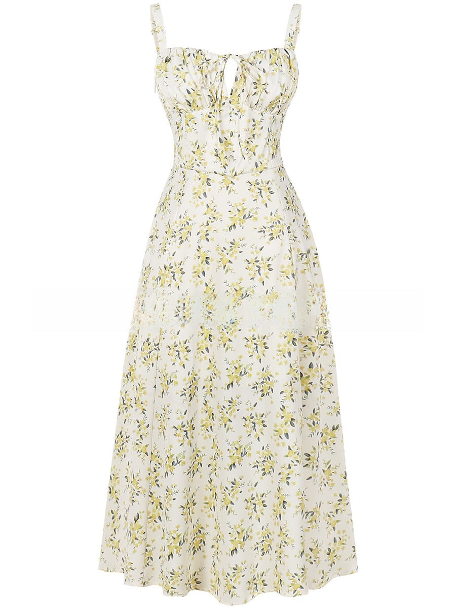 Summer Printed Tie-Up Strap Dress with Back Tie Long Dress