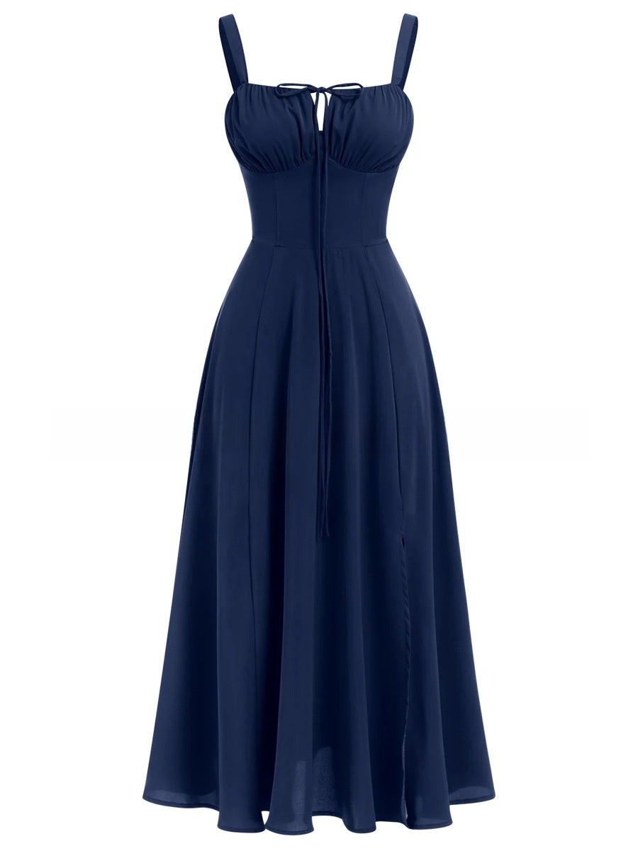 Summer Printed Tie-Up Strap Dress with Back Tie Long Dress
