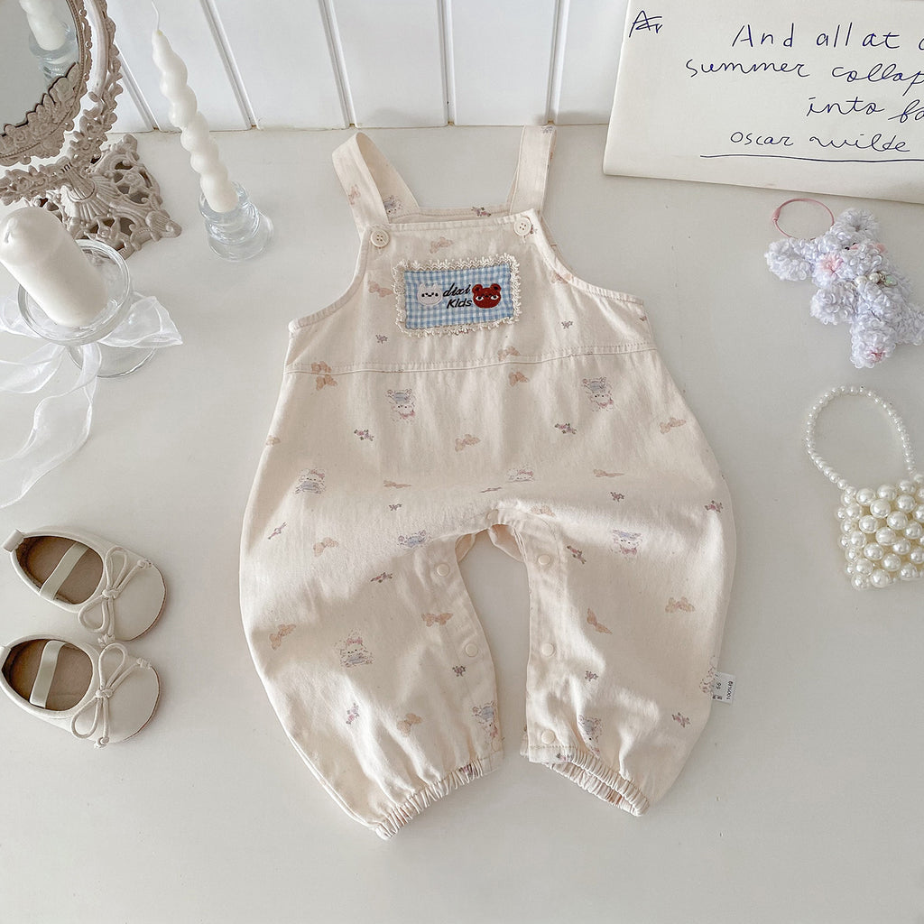 Infant Girls' Cotton Overalls and Lace Collar Shirt Set