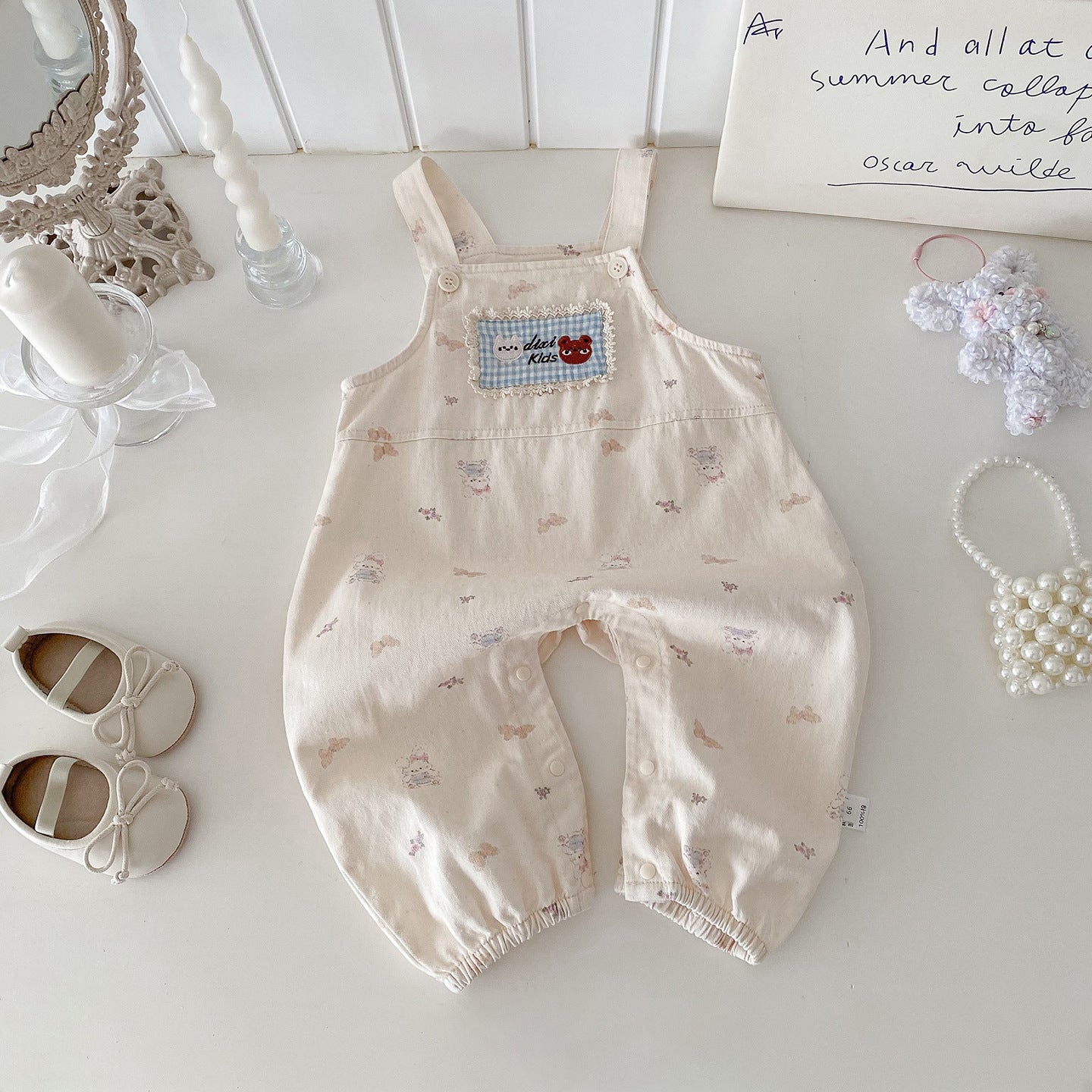 Infant Girls' Cotton Overalls and Lace Collar Shirt Set