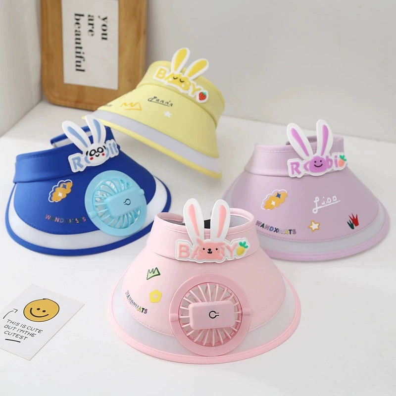 Summer children's sun hat with built-in charging fan