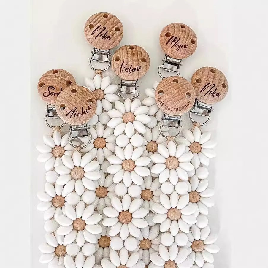 Silicone Pacifier Clip with Engraved Flower Design
