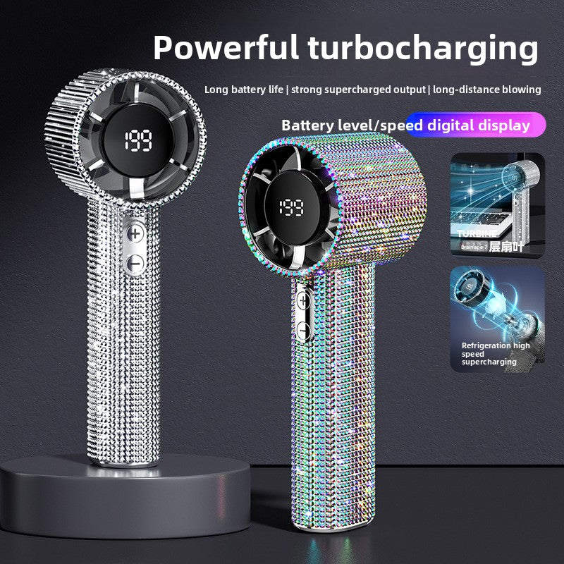 Handheld Bedazzled fan with digital display