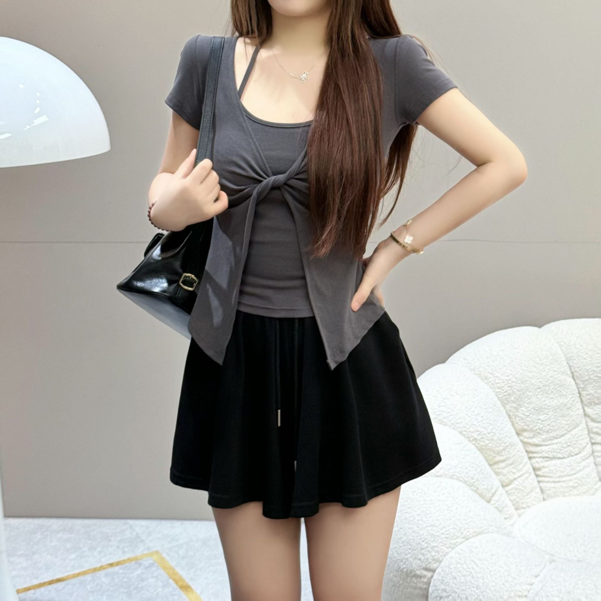 Summer Short-Sleeved T-Shirt with Knot