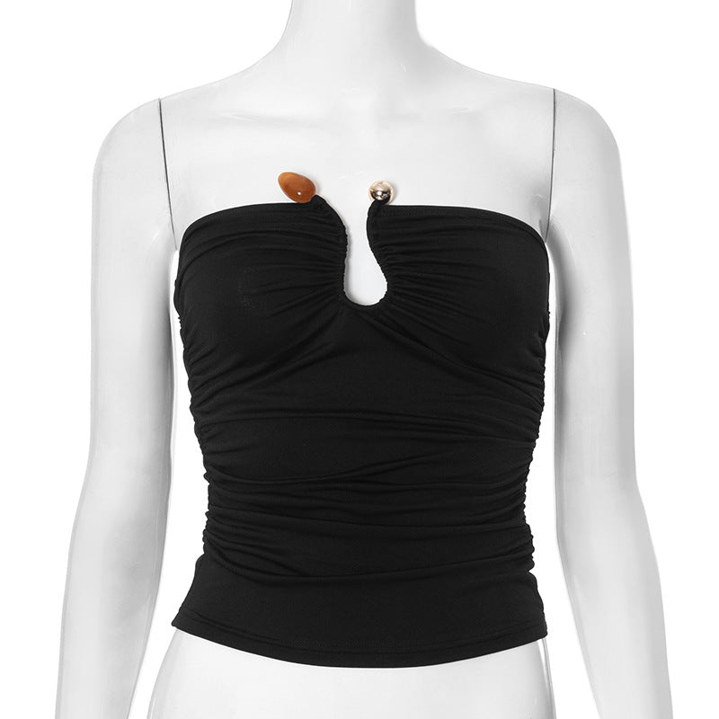 Slim Fit Backless Pleated Shirt