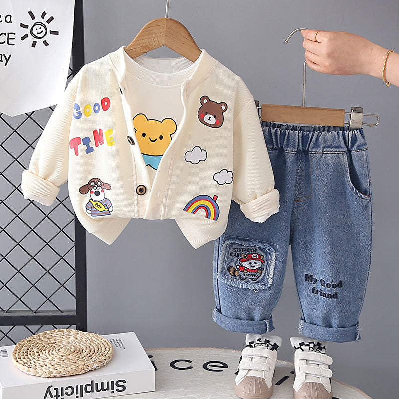 Boys Bear Cardigan Three-Piece
