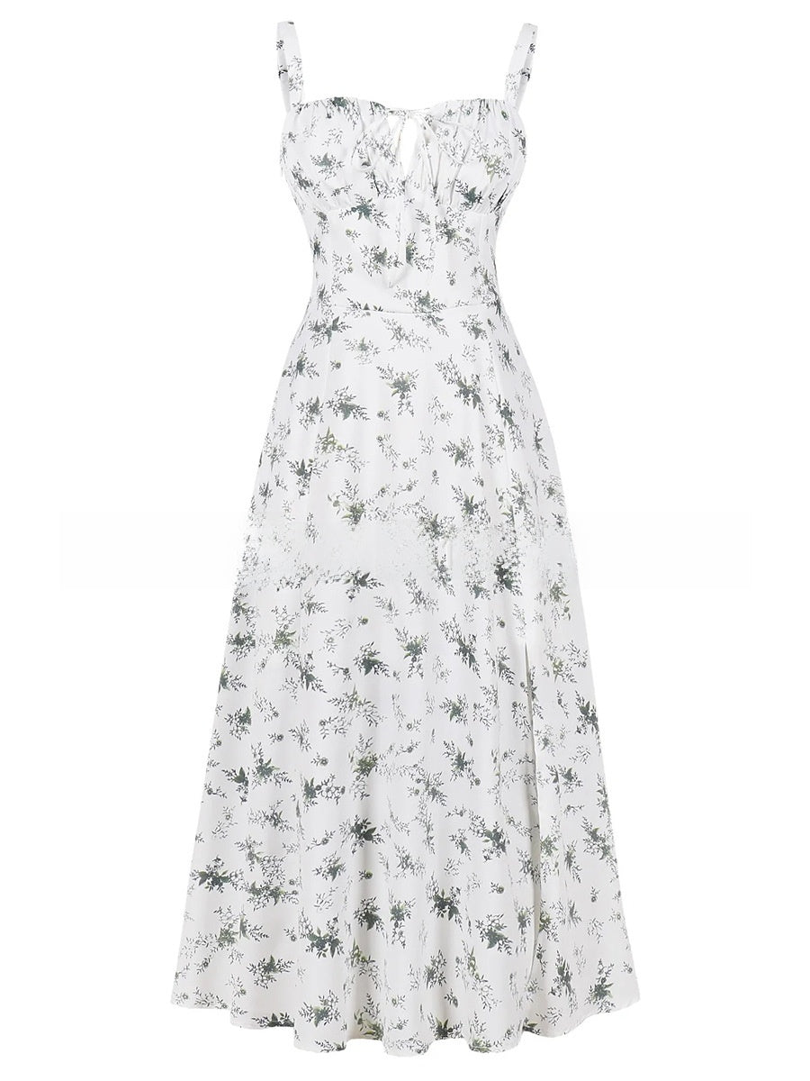 Summer Printed Tie-Up Strap Dress with Back Tie Long Dress