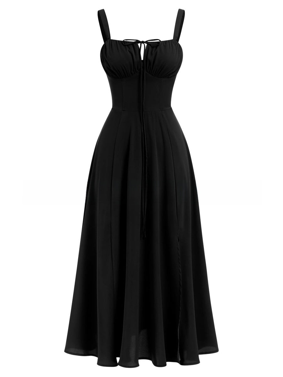 Summer Printed Tie-Up Strap Dress with Back Tie Long Dress