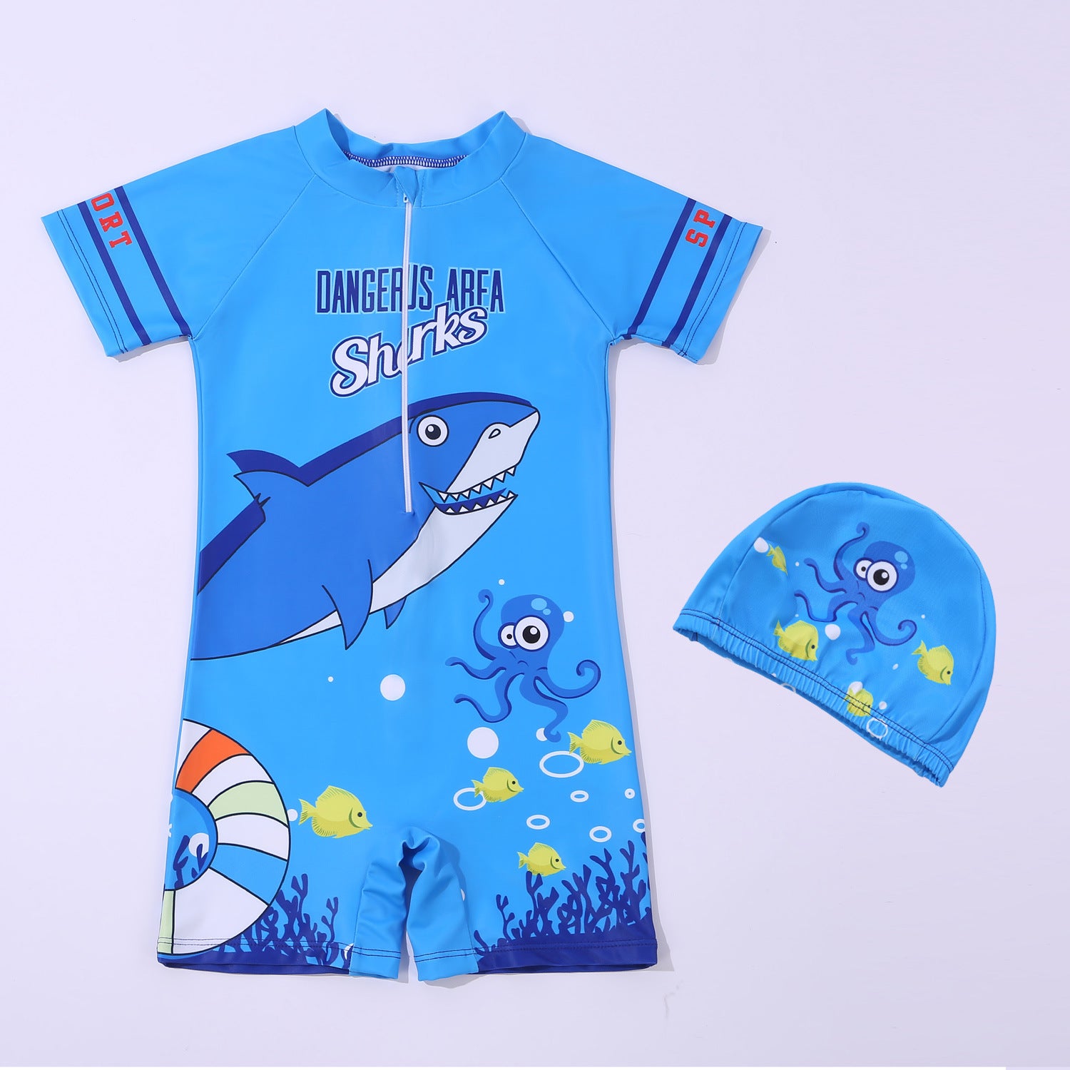 Cartoon-style boy-girl one-piece swimming suit