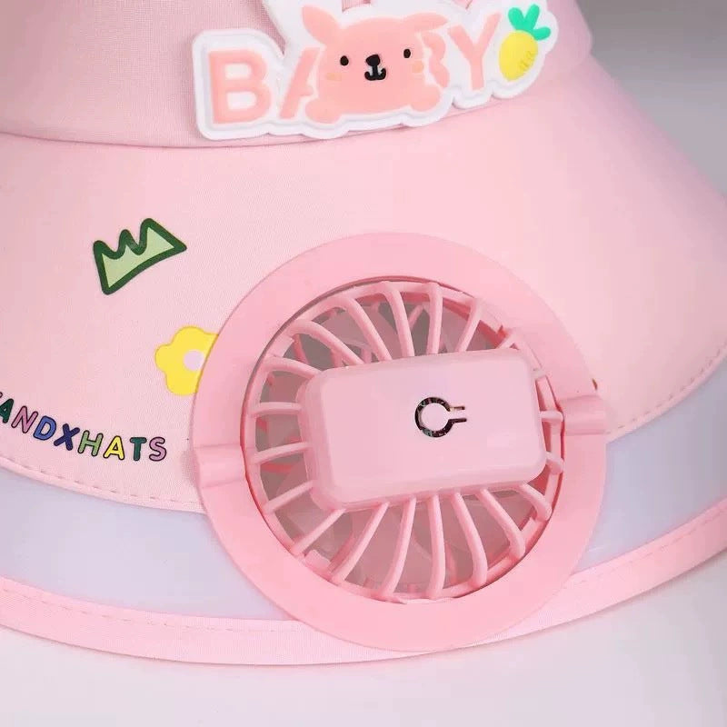 Summer children's sun hat with built-in charging fan