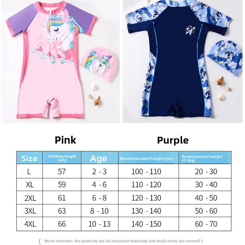 Cartoon-style boy-girl one-piece swimming suit